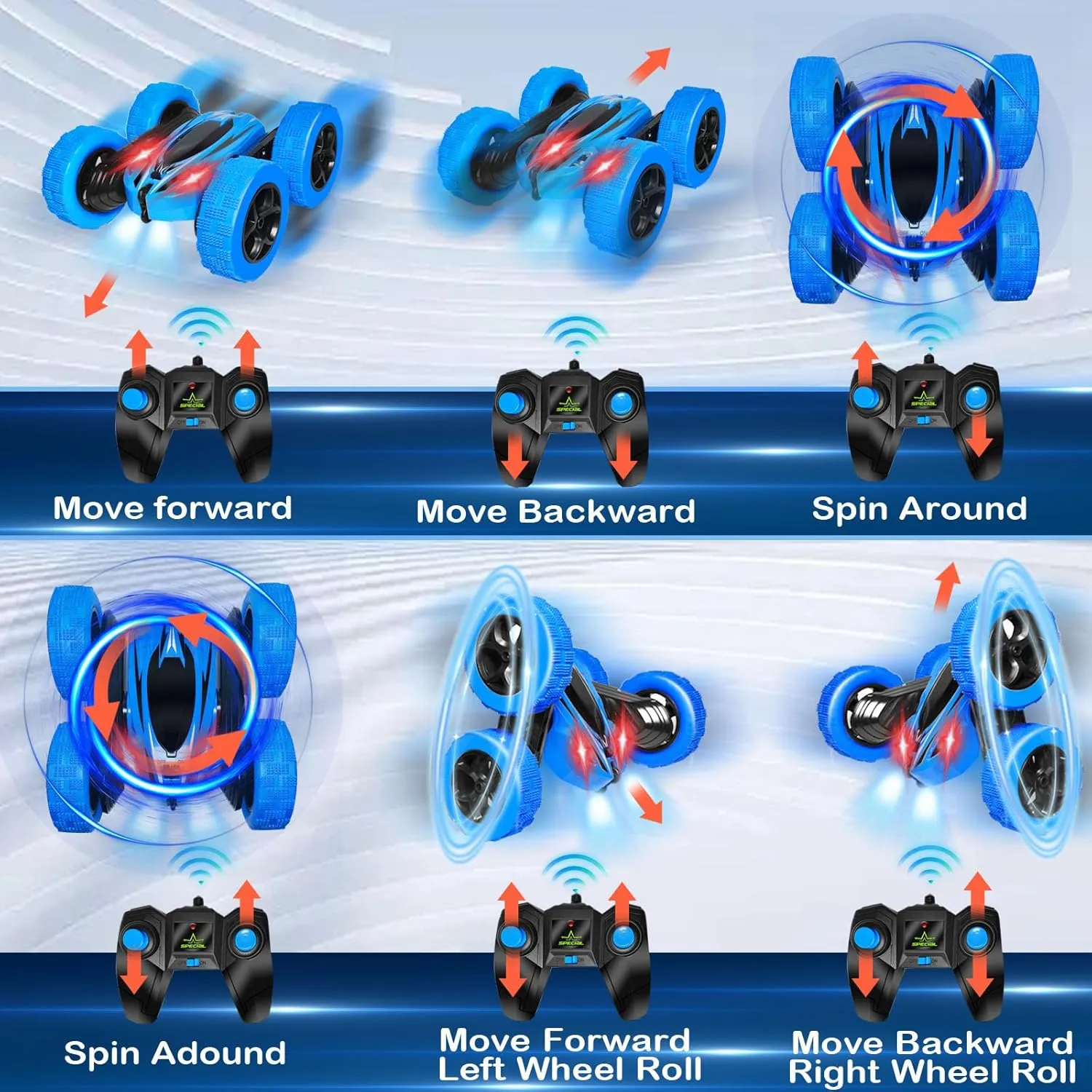 Remote Control RC Car for Boys: 2.4GHz 4WD Fast Stunt Cars Double Sided 360°Spin Flips Rotating Cars Aged 6 7 8 9 10 11 12 Kids Toys 6-8 Coordination Ability 8-12 Race Game Cool Birthday Gifts