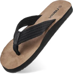 riemot Beach Flip Flops for Men Arch Support Sandals Summer Suede 3 Point Flip-Flop Classical Thongs Sandal for Beach Swimming Pool Home Shower Shoes US9/14