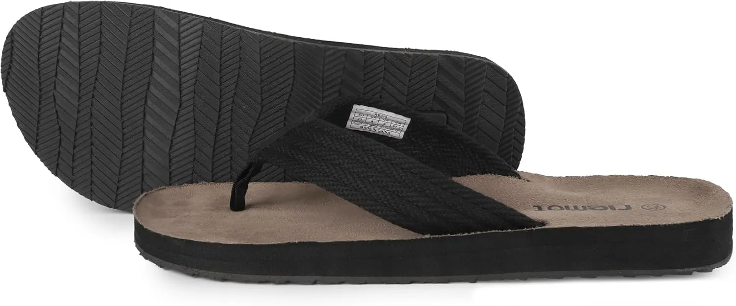 riemot Beach Flip Flops for Men Arch Support Sandals Summer Suede 3 Point Flip-Flop Classical Thongs Sandal for Beach Swimming Pool Home Shower Shoes US9/14