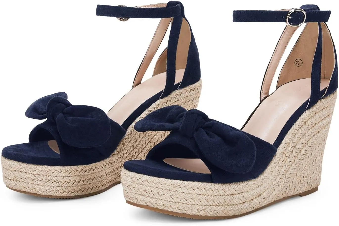 Rilista Womens Wedge Platform Sandals Cute Bowknot Open Toe Espadrille High Heels Buckle Ankle Strap Summer Shoes