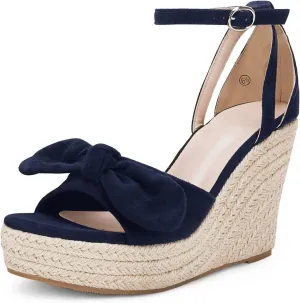 Rilista Womens Wedge Platform Sandals Cute Bowknot Open Toe Espadrille High Heels Buckle Ankle Strap Summer Shoes