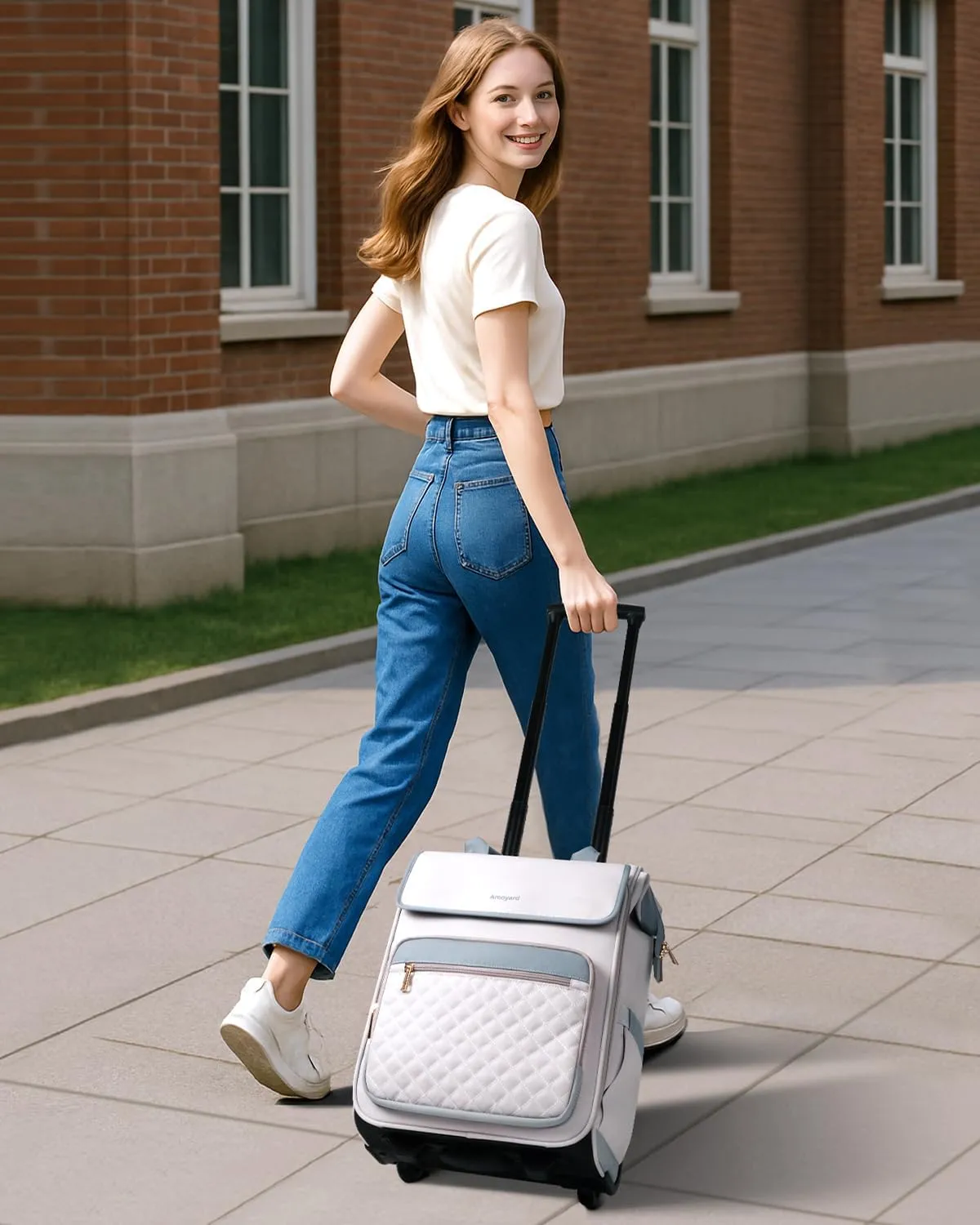 Rolling Backpack for Women, Travel Rolling Laptop Backpack with Wheels, Vertical & Horizontal Storage 2 In 1, Flip-Top Design, Water-Resistant Overnight College Underseat Carry on Luggage, Grey