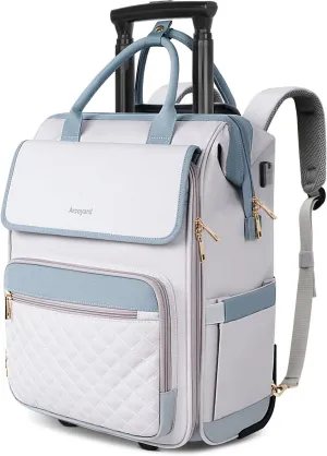 Rolling Backpack for Women, Travel Rolling Laptop Backpack with Wheels, Vertical & Horizontal Storage 2 In 1, Flip-Top Design, Water-Resistant Overnight College Underseat Carry on Luggage, Grey