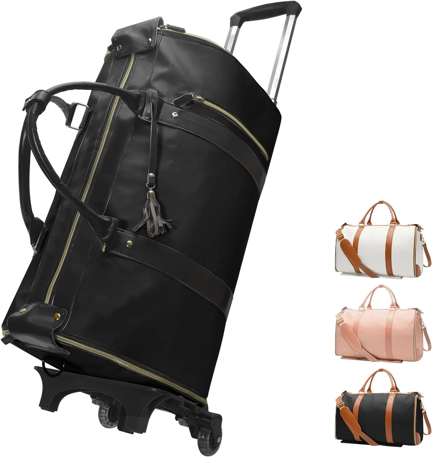 Rolling Garment Bag for Travel,Large Convertible Garment Duffel Bag Rolling Duffle Bag with Wheels,Carry on Garment Bags Weekender Travle Jenni Bags for Women Men(Black2)