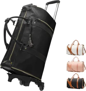 Rolling Garment Bag for Travel,Large Convertible Garment Duffel Bag Rolling Duffle Bag with Wheels,Carry on Garment Bags Weekender Travle Jenni Bags for Women Men(Black2)