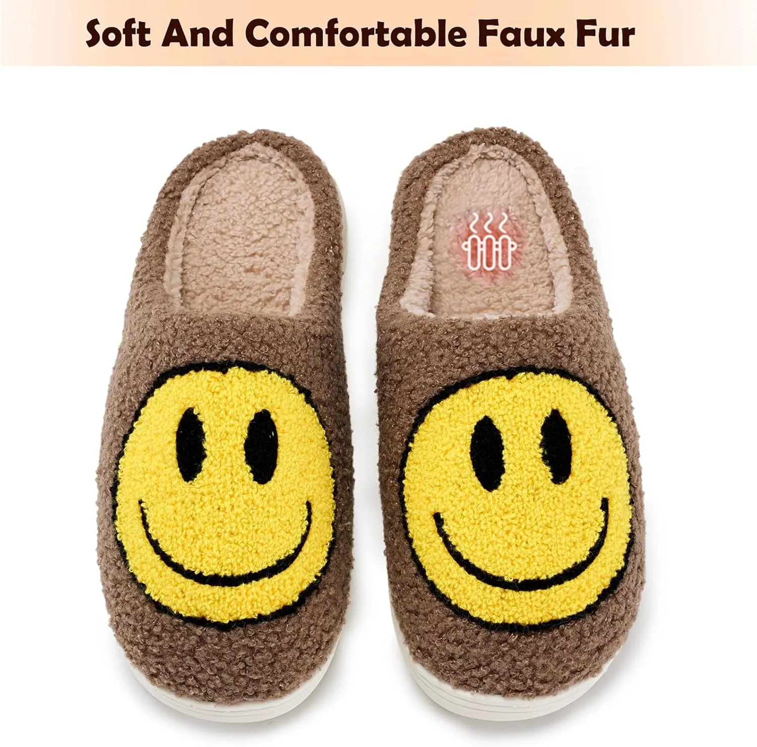 rosyclo Smile Face Slippers Retro Soft Plush Cozy House Slippers Slip-on Fluffy Indoor Outdoor Smile Slippers for Women and Men