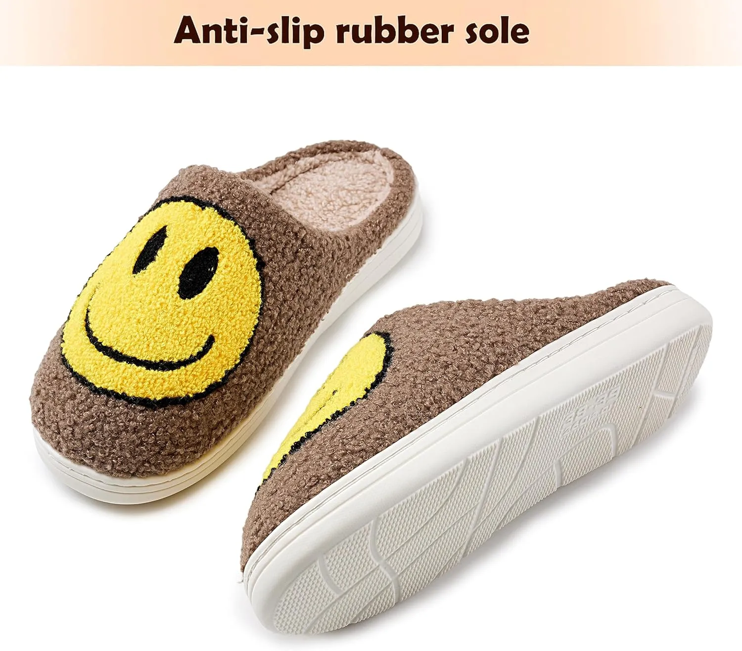 rosyclo Smile Face Slippers Retro Soft Plush Cozy House Slippers Slip-on Fluffy Indoor Outdoor Smile Slippers for Women and Men