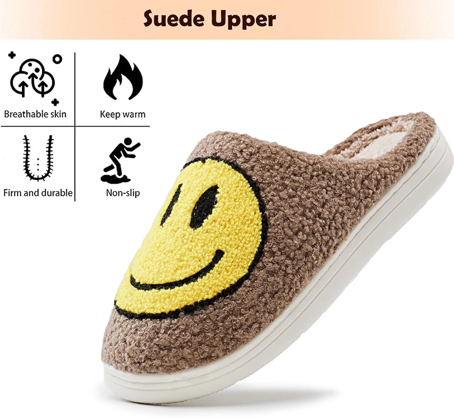 rosyclo Smile Face Slippers Retro Soft Plush Cozy House Slippers Slip-on Fluffy Indoor Outdoor Smile Slippers for Women and Men