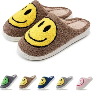 rosyclo Smile Face Slippers Retro Soft Plush Cozy House Slippers Slip-on Fluffy Indoor Outdoor Smile Slippers for Women and Men
