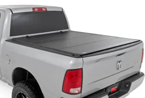 Rough Country Hard Flip Up Truck Bed Tonneau Cover for Dodge Ram 1500 (2009-2018), 2500 (2010-2025) - Fits 6'4 (76") Bed, All-Weather, Tri-Fold Aluminum Panels