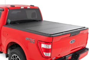 Rough Country Hard Tri-Fold Flip Up Truck Bed Tonneau Cover for Ford F-150 (2015-2020) - Flush Aluminum Bed Cover, Fits 5'7 Bed