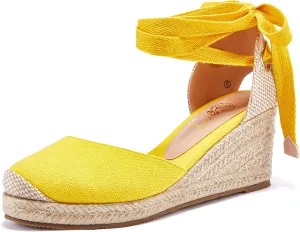 Ruanyu Womens Platform Espadrille Sandals Lace Up Closed Toe Summer Wedge Sandals