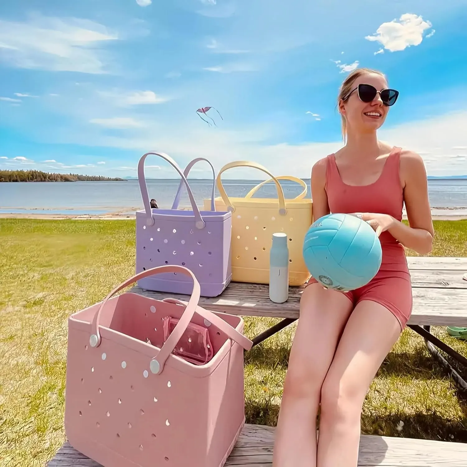 Rubber Beach Bag Beach Tote Bag - Rubber Tote Handbag Waterproof Bags for Women, Travel Totebags for Pool Sports