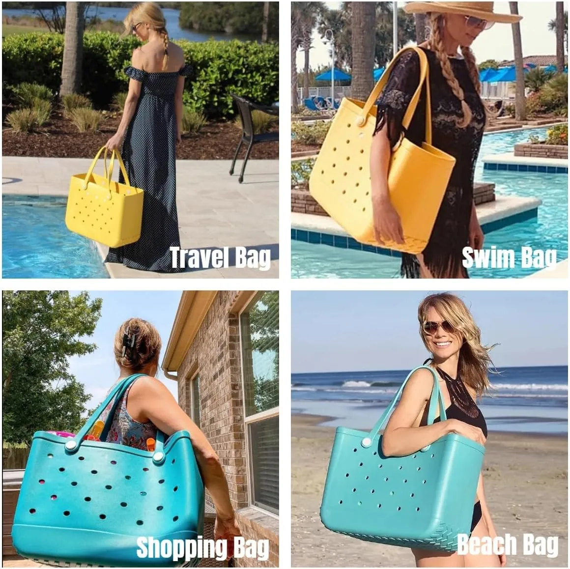 Rubber Beach Bag Beach Tote Bag - Rubber Tote Handbag Waterproof Bags for Women, Travel Totebags for Pool Sports