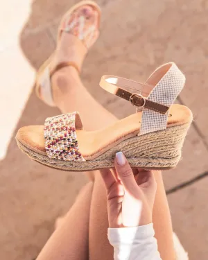 Sandale femme compensée camel - Ethel