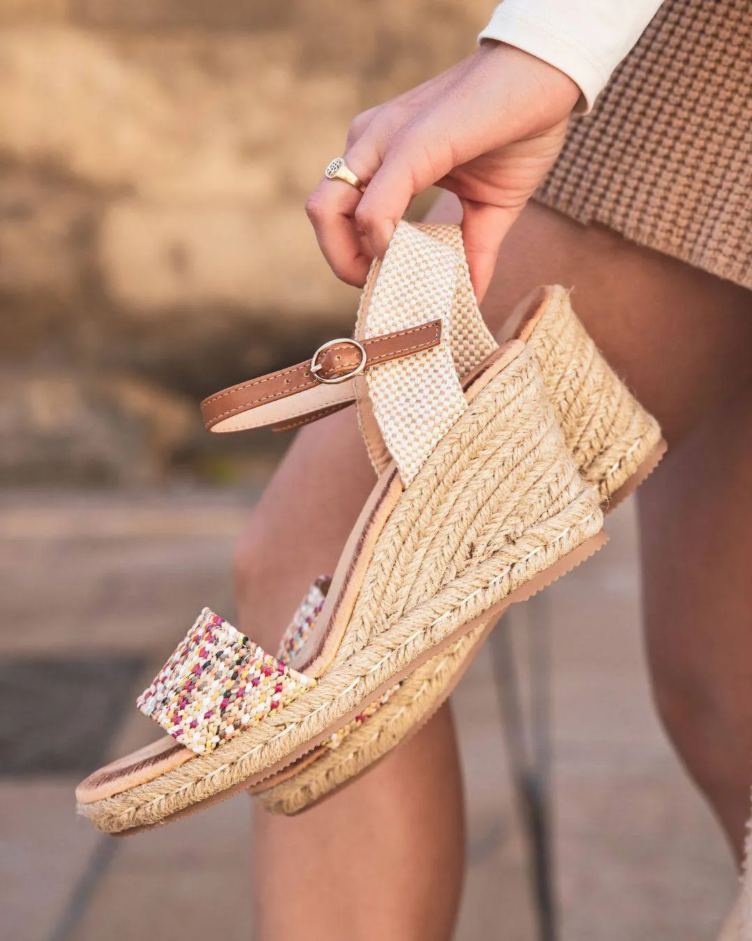 Sandale femme compensée camel - Ethel