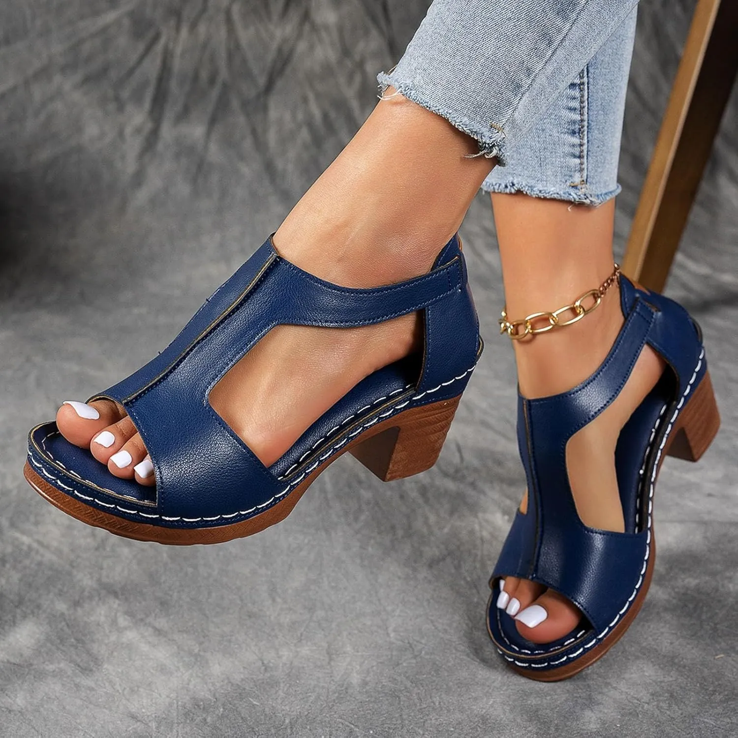 Sandals for Women Chunky Heel Ankle Strap Womens Wedge Sandals Casual Slip On Beach Open Toe Comfortable Summer Shoes