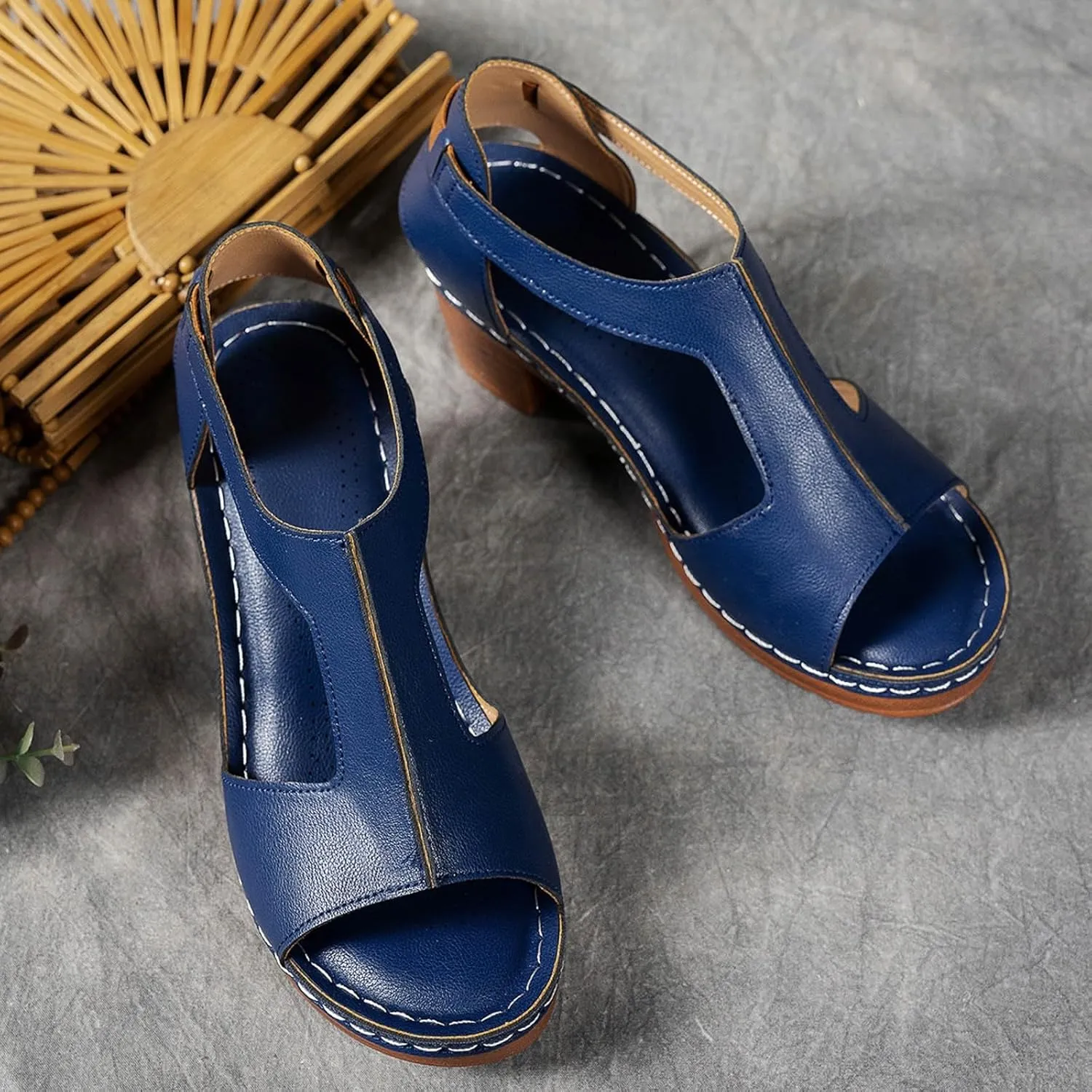 Sandals for Women Chunky Heel Ankle Strap Womens Wedge Sandals Casual Slip On Beach Open Toe Comfortable Summer Shoes