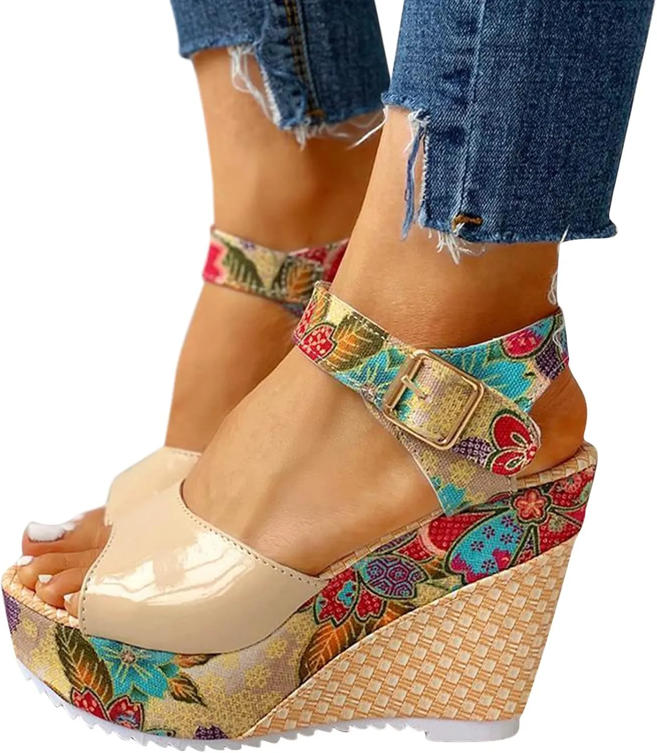 Sandals Wedge Dressy Heeled Sandals 2024 Straw Summer Boho Ladies Spring Espadrille Trendy Platform Wedge Spring 2024