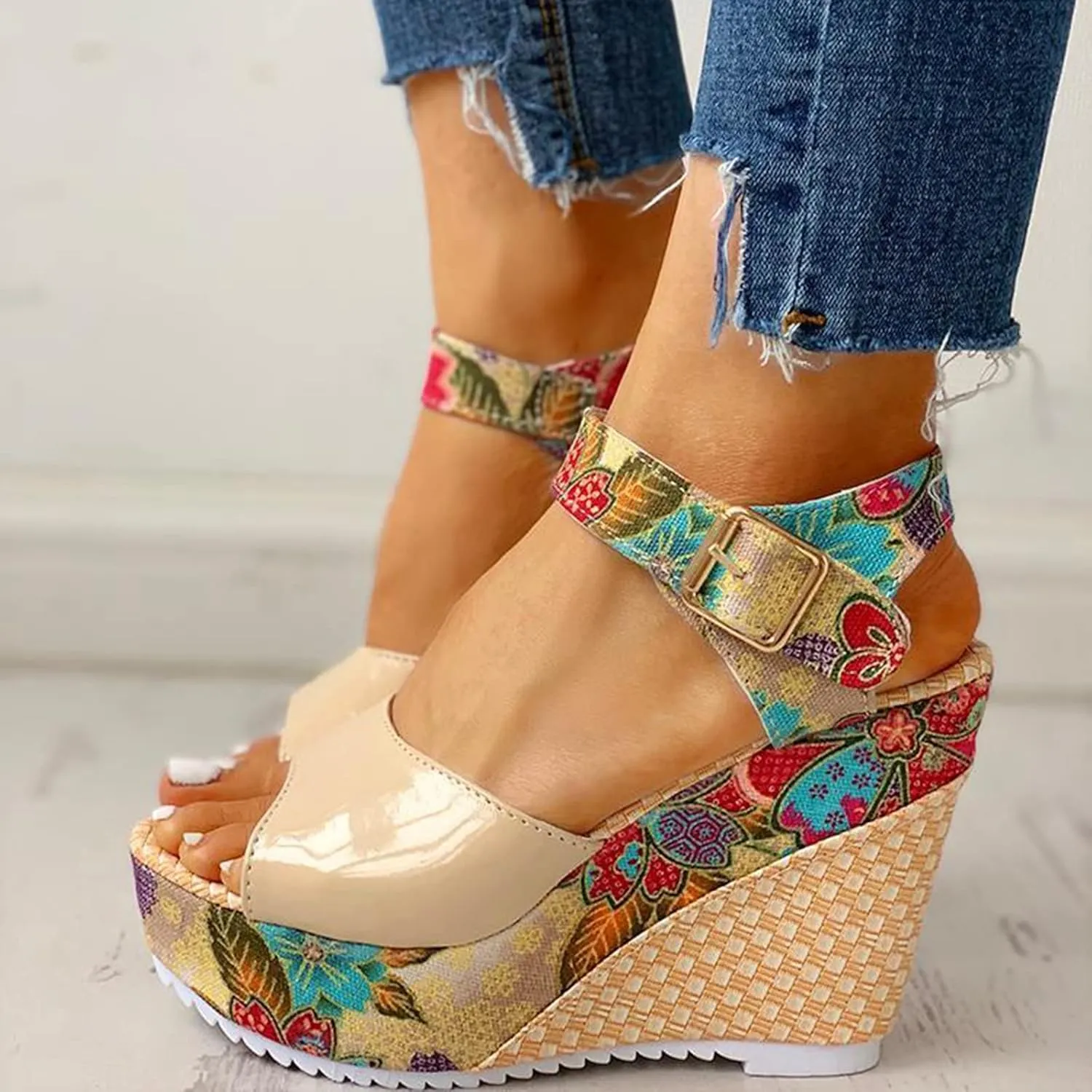Sandals Wedge Dressy Heeled Sandals 2024 Straw Summer Boho Ladies Spring Espadrille Trendy Platform Wedge Spring 2024