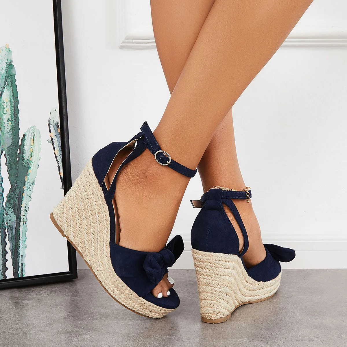 Sandals Wedges Wholesale Platform Strap Espadrille Bowknot Risk-free returns Ankle