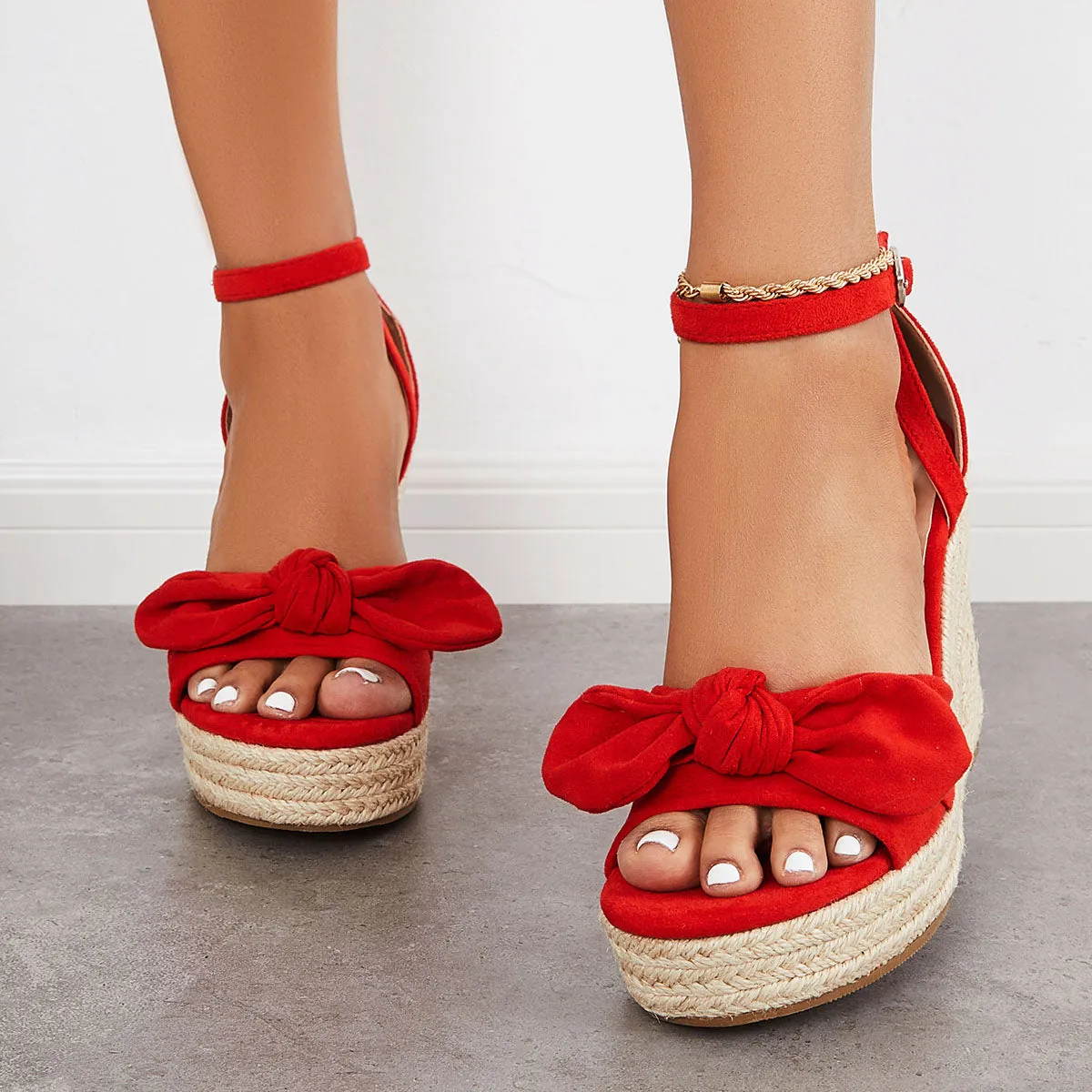 Sandals Wedges Wholesale Platform Strap Espadrille Bowknot Risk-free returns Ankle