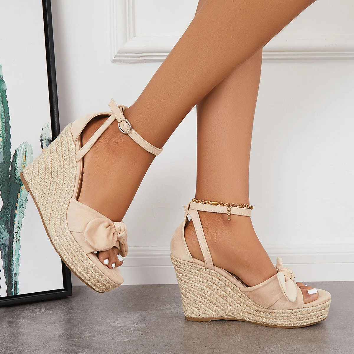 Sandals Wedges Wholesale Platform Strap Espadrille Bowknot Risk-free returns Ankle