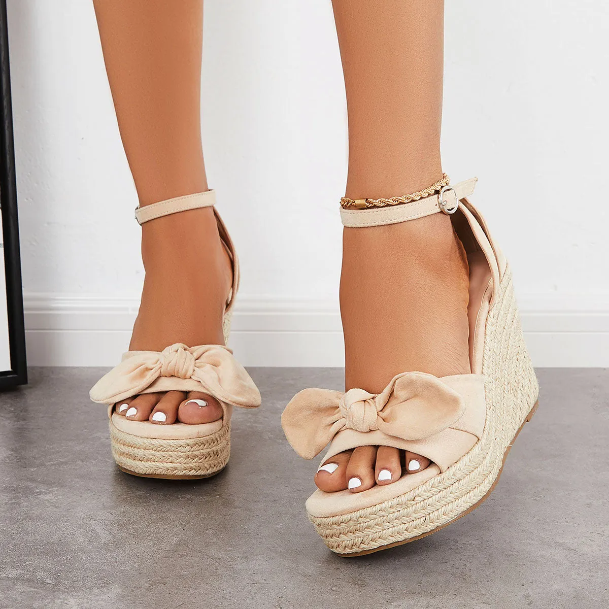 Sandals Wedges Wholesale Platform Strap Espadrille Bowknot Risk-free returns Ankle