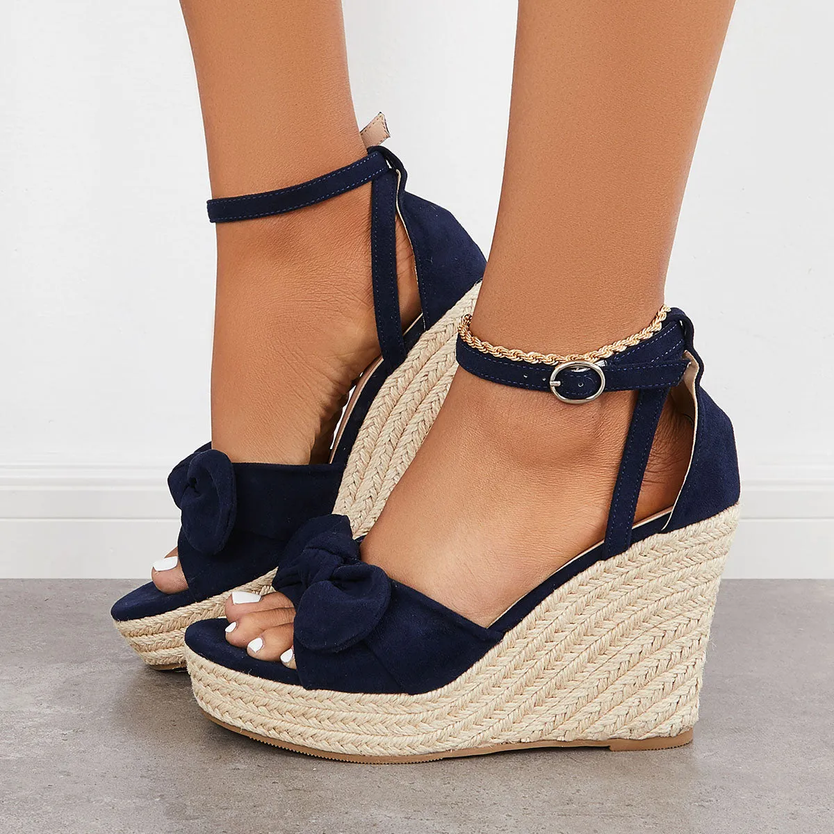Sandals Wedges Wholesale Platform Strap Espadrille Bowknot Risk-free returns Ankle