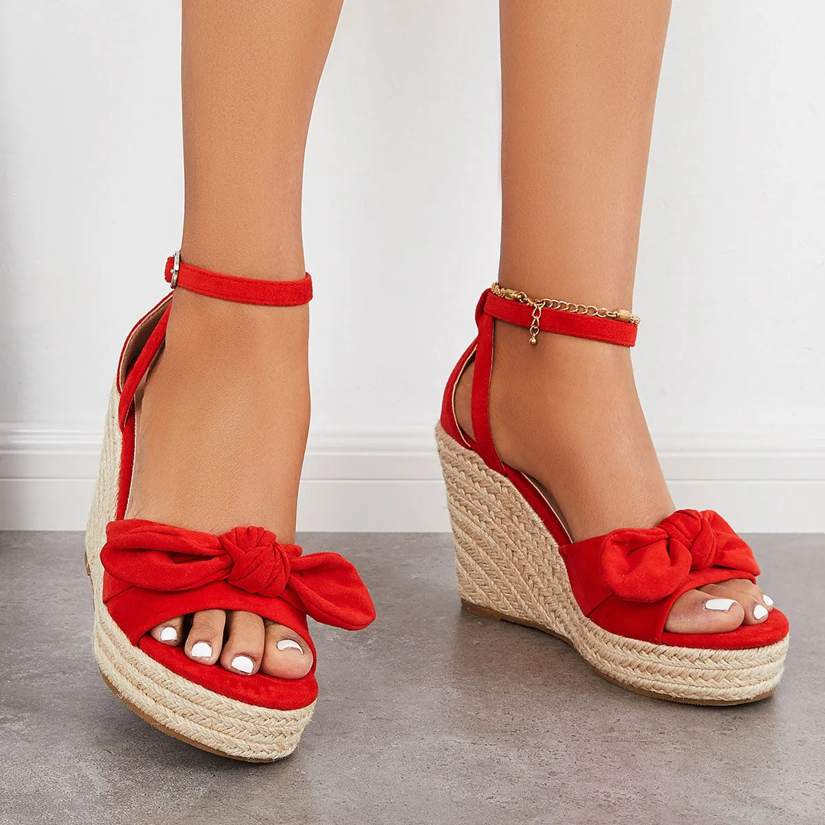 Sandals Wedges Wholesale Platform Strap Espadrille Bowknot Risk-free returns Ankle