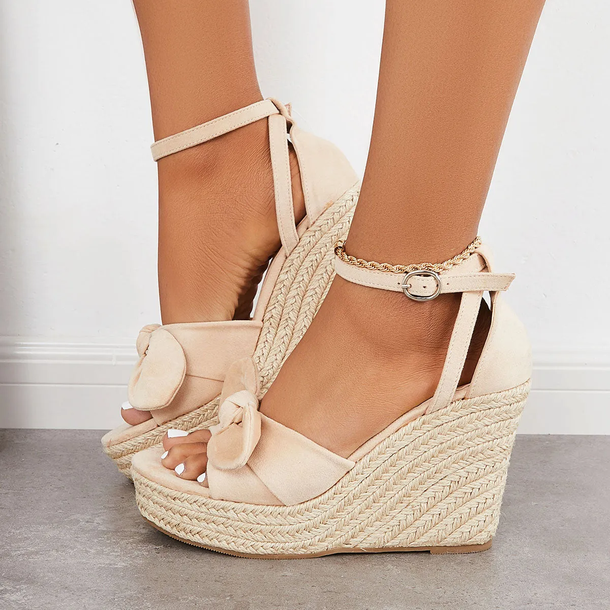 Sandals Wedges Wholesale Platform Strap Espadrille Bowknot Risk-free returns Ankle