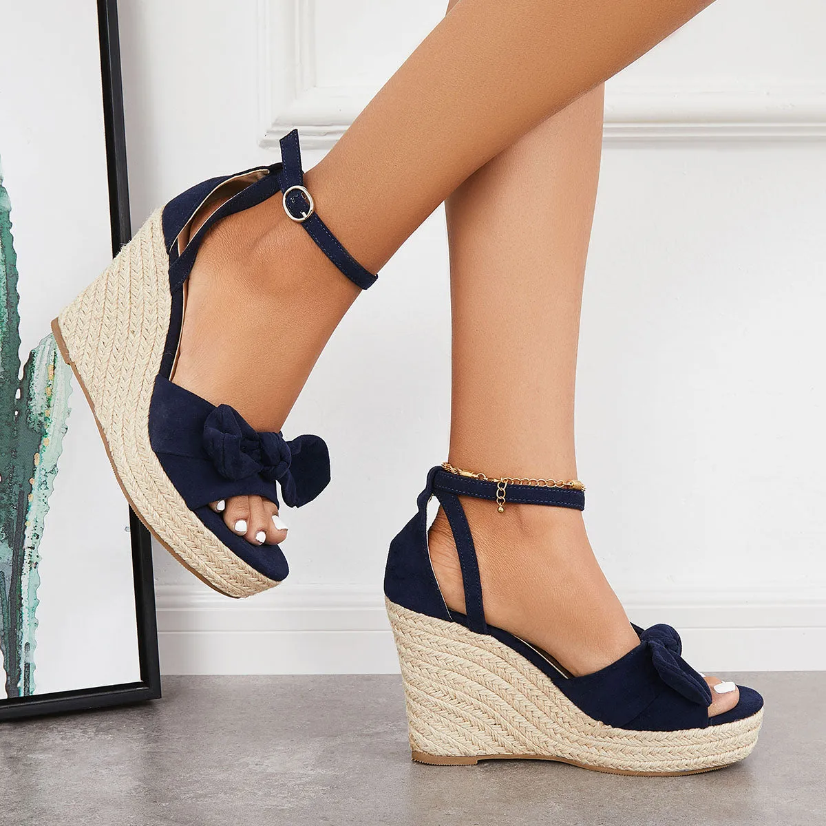 Sandals Wedges Wholesale Platform Strap Espadrille Bowknot Risk-free returns Ankle