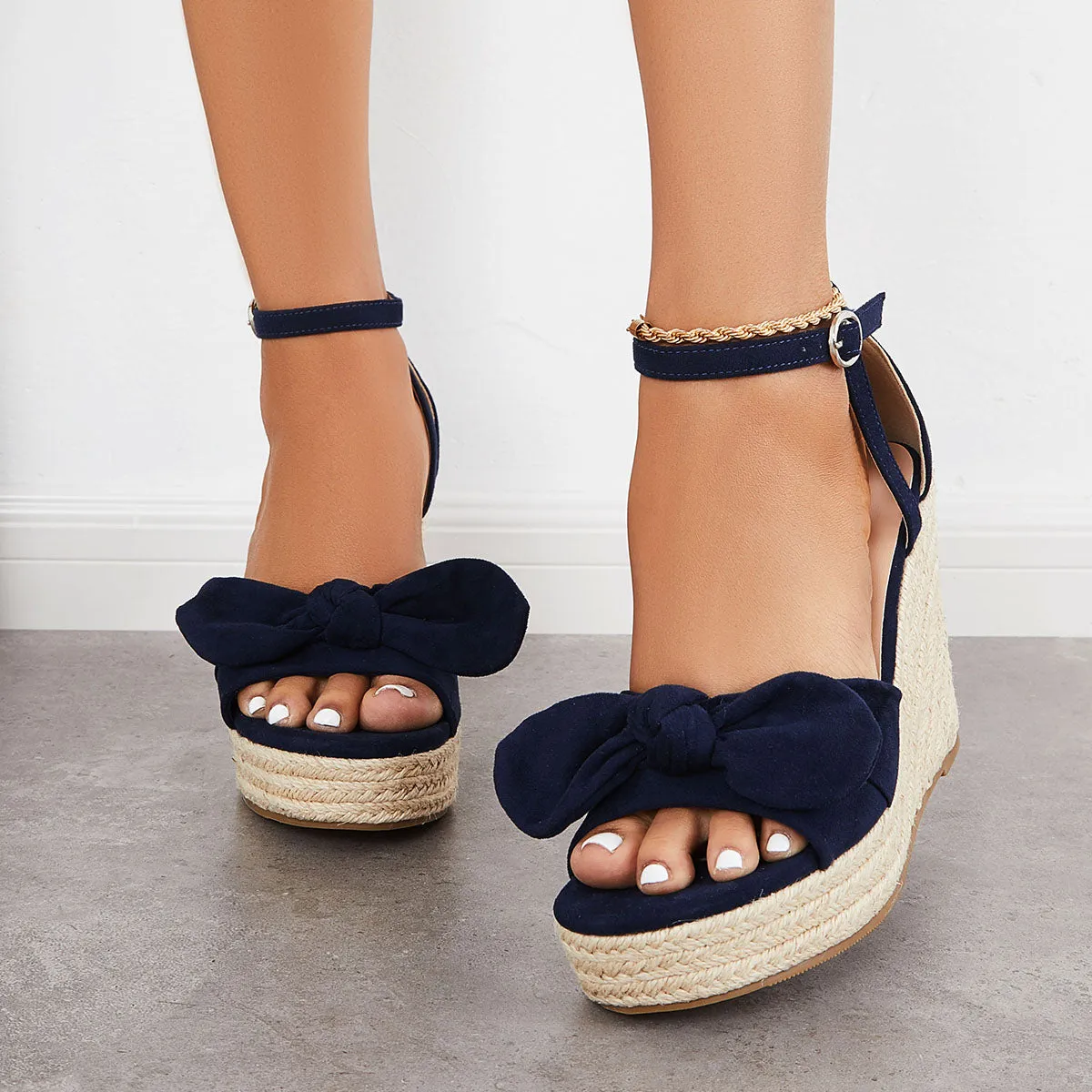 Sandals Wedges Wholesale Platform Strap Espadrille Bowknot Risk-free returns Ankle