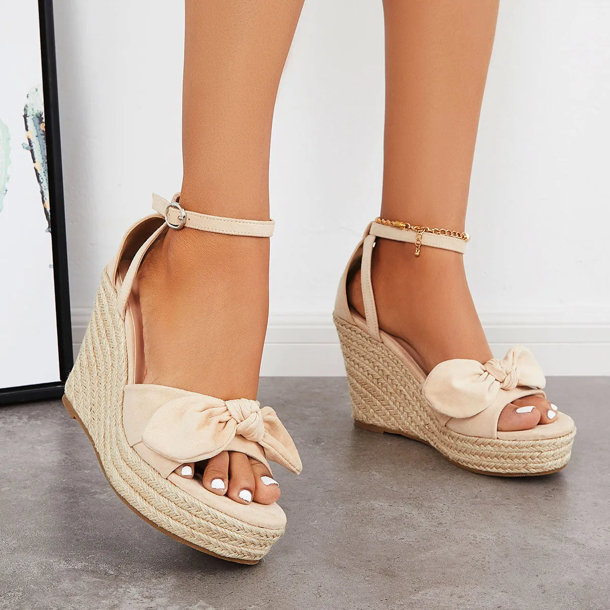 Sandals Wedges Wholesale Platform Strap Espadrille Bowknot Risk-free returns Ankle