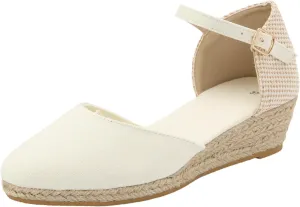 Sandals Women Summer Casual Low Wedge Espadrille Sandals with Ankle Strap Closed Toe Dressy Platform Sandals