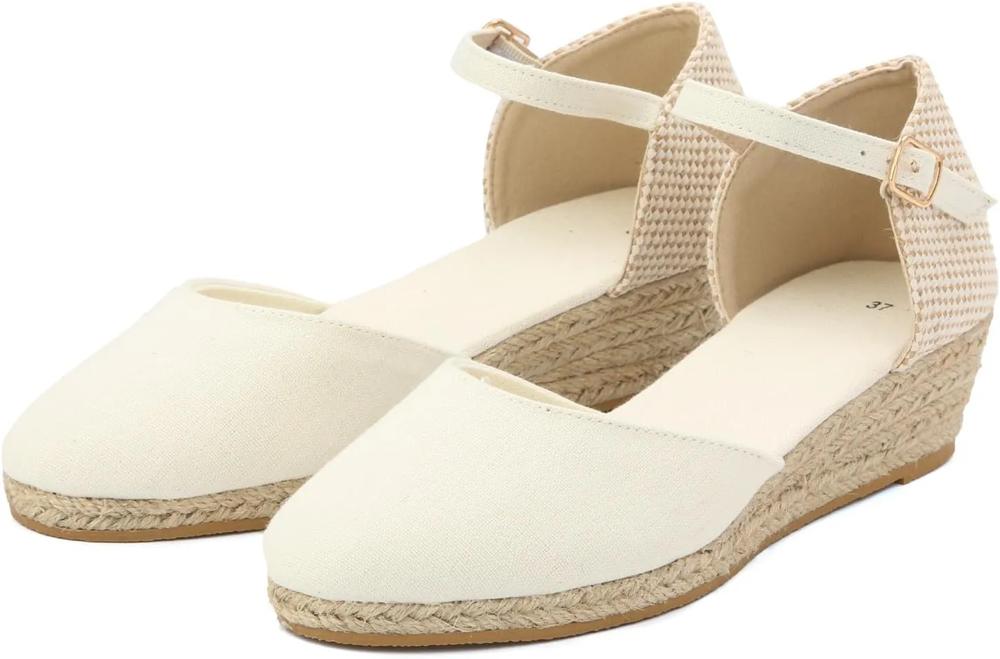 Sandals Women Summer Casual Low Wedge Espadrille Sandals with Ankle Strap Closed Toe Dressy Platform Sandals