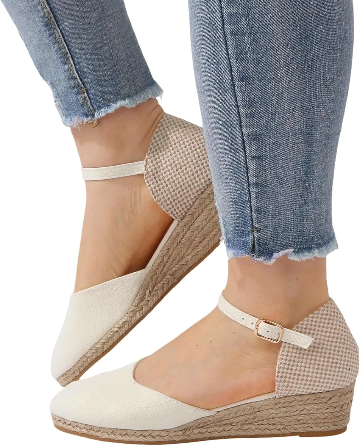Sandals Women Summer Casual Low Wedge Espadrille Sandals with Ankle Strap Closed Toe Dressy Platform Sandals
