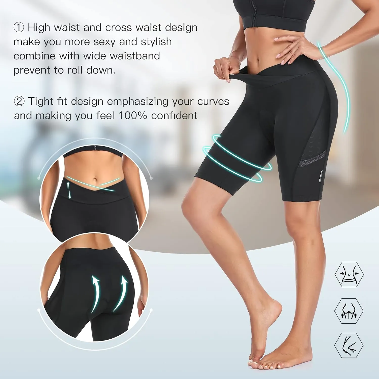 Santic Women's Cycling Shorts 4D Padded Quick Dry Breathable Bike Bicycle Shorts with Side Pockets