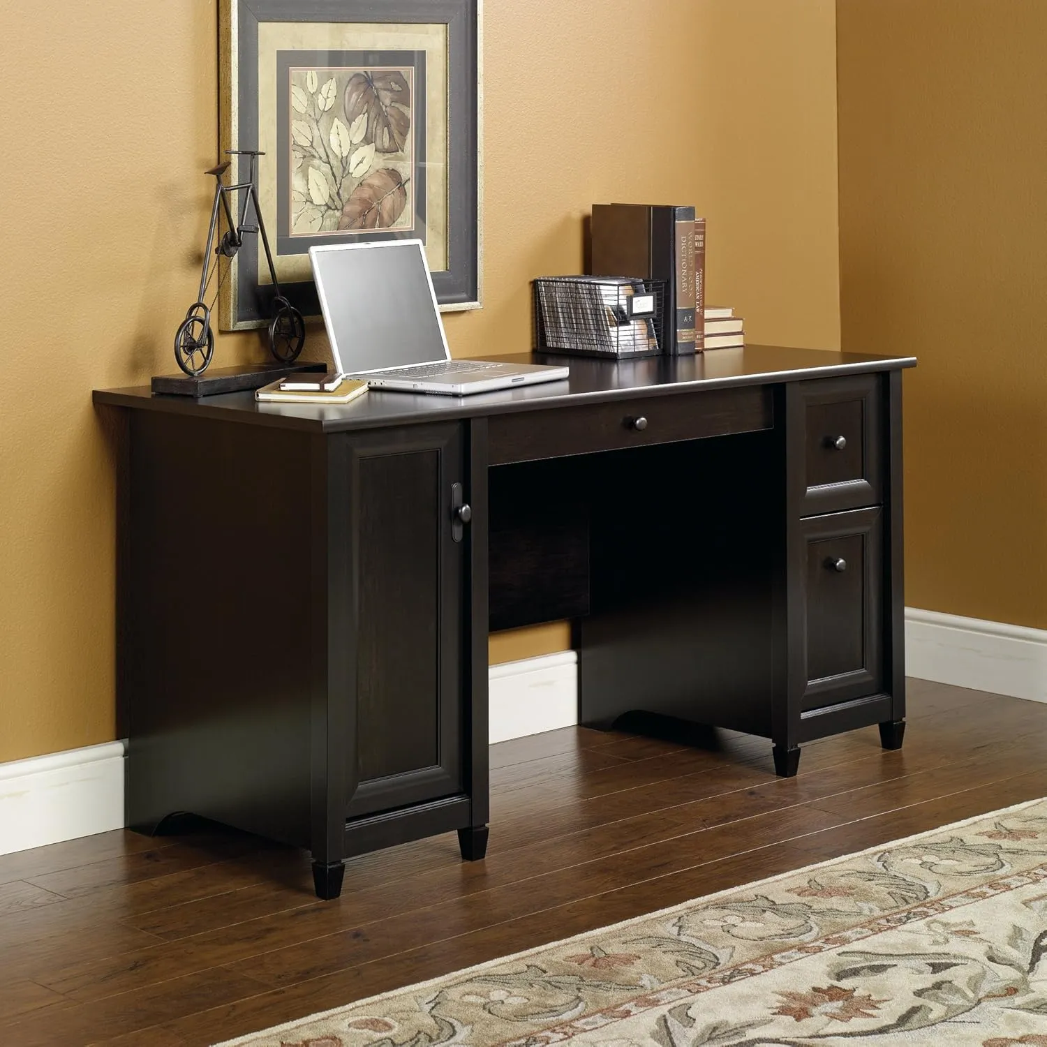 Sauder Edge Water Computer Desk with Storage Drawers, Home Office, L: 59.06" x W: 23.23" x H: 29.02", Estate Black