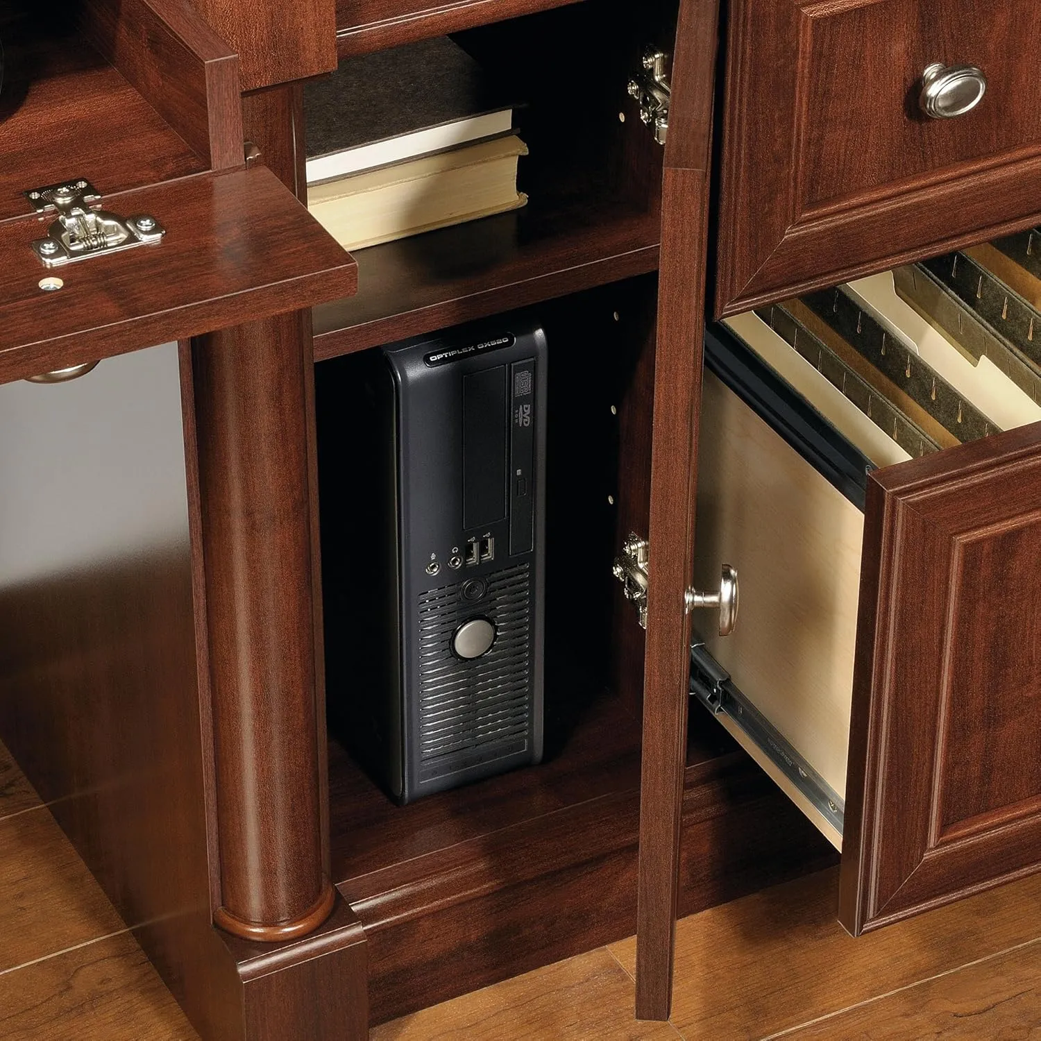 Sauder Palladia Computer Desk with Hutch, Large Storage and File Drawer, Home Office Desk - Select Cherry Finish