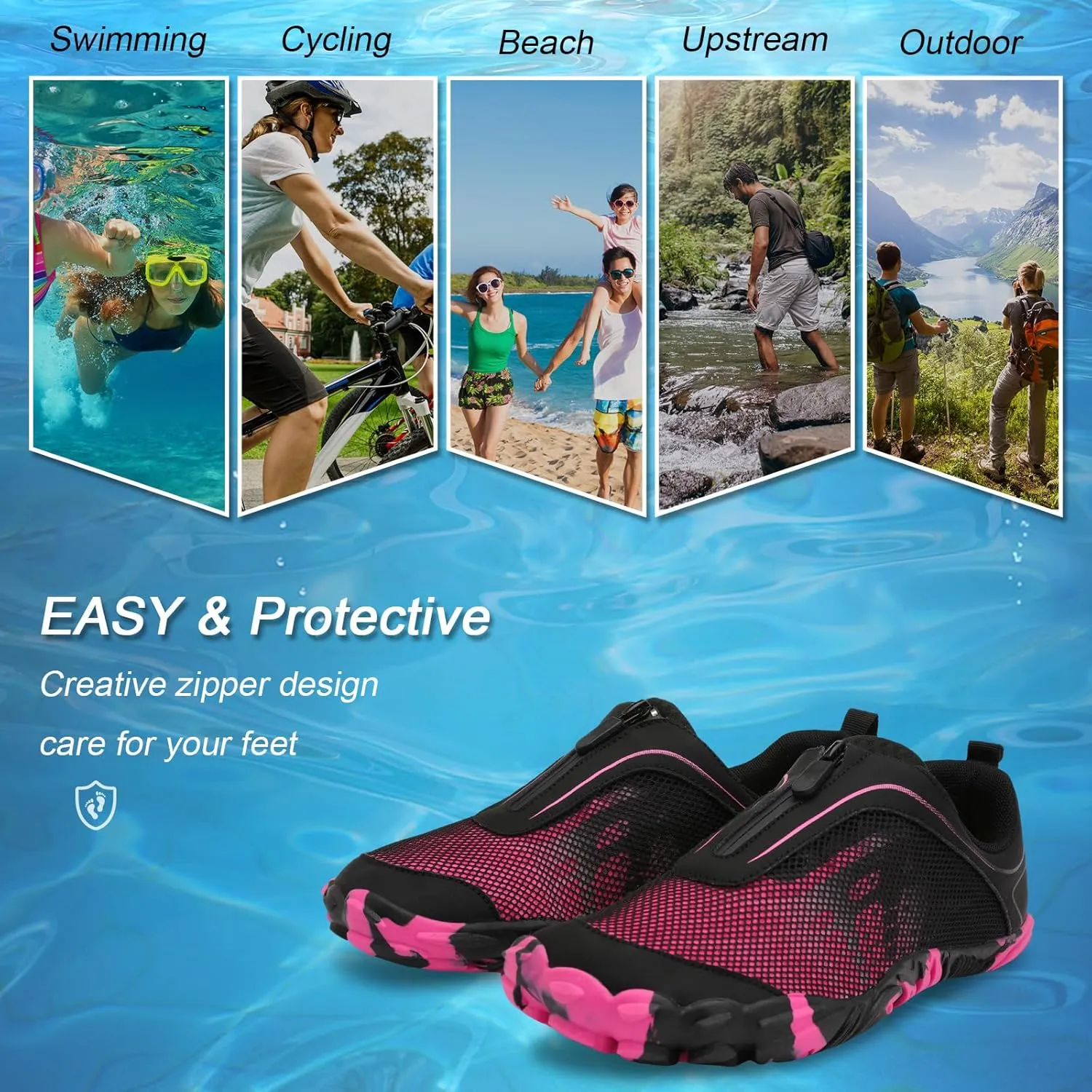 Scurtain Unisex Mens Womens Water Shoes Athletic Sports Aqua Shoes Barefoot Hiking Water Shoes Quick Dry Yoga Pool Swim Surf Beach Walking Shoes with Zipper