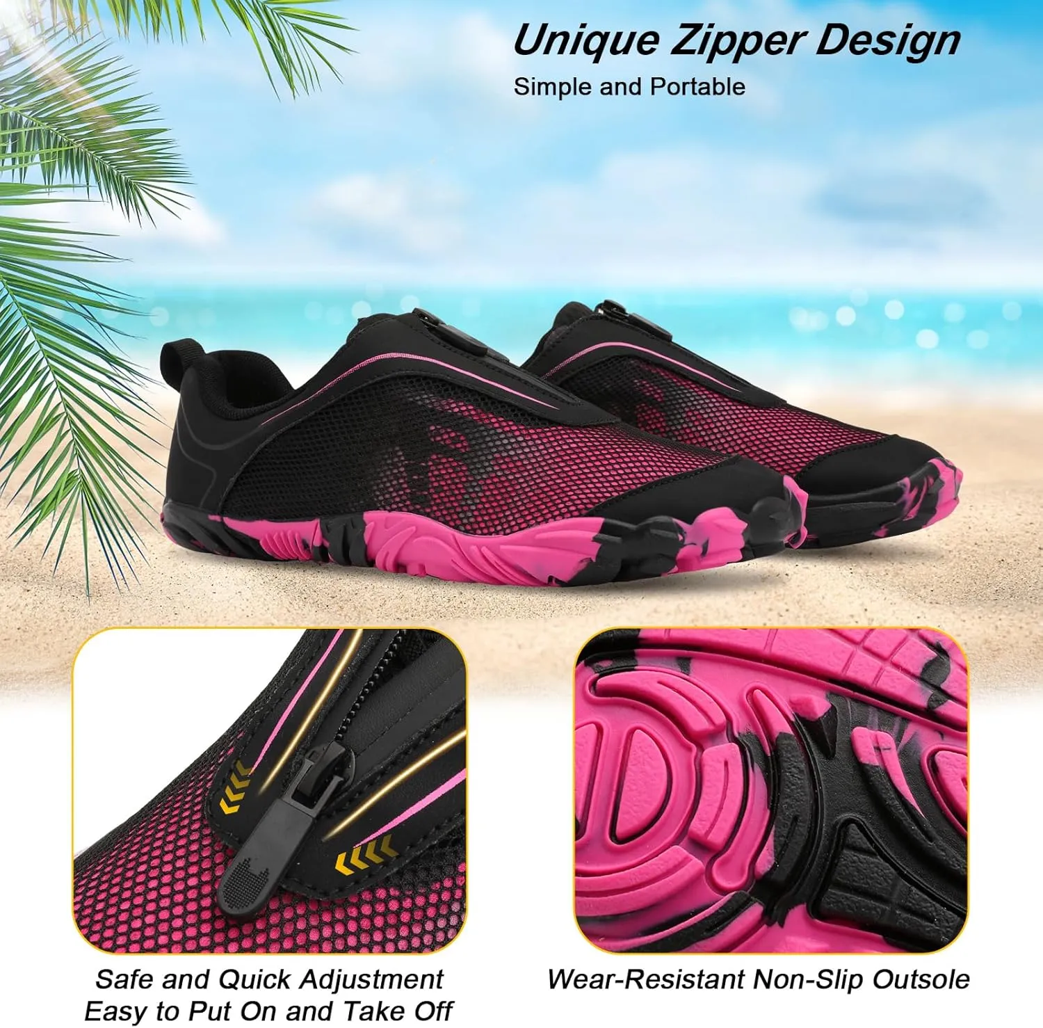 Scurtain Unisex Mens Womens Water Shoes Athletic Sports Aqua Shoes Barefoot Hiking Water Shoes Quick Dry Yoga Pool Swim Surf Beach Walking Shoes with Zipper