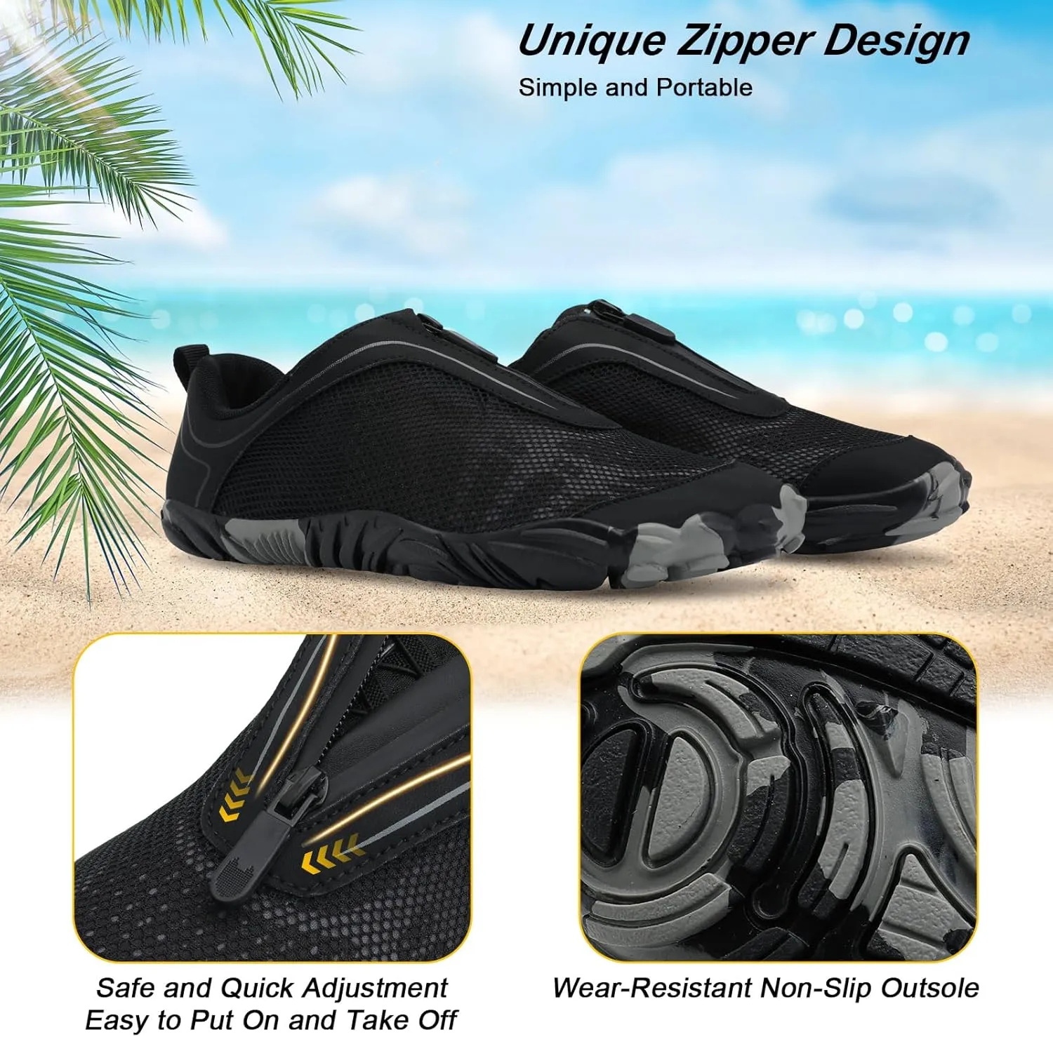 Scurtain Unisex Mens Womens Water Shoes Athletic Sports Aqua Shoes Barefoot Hiking Water Shoes Quick Dry Yoga Pool Swim Surf Beach Walking Shoes with Zipper