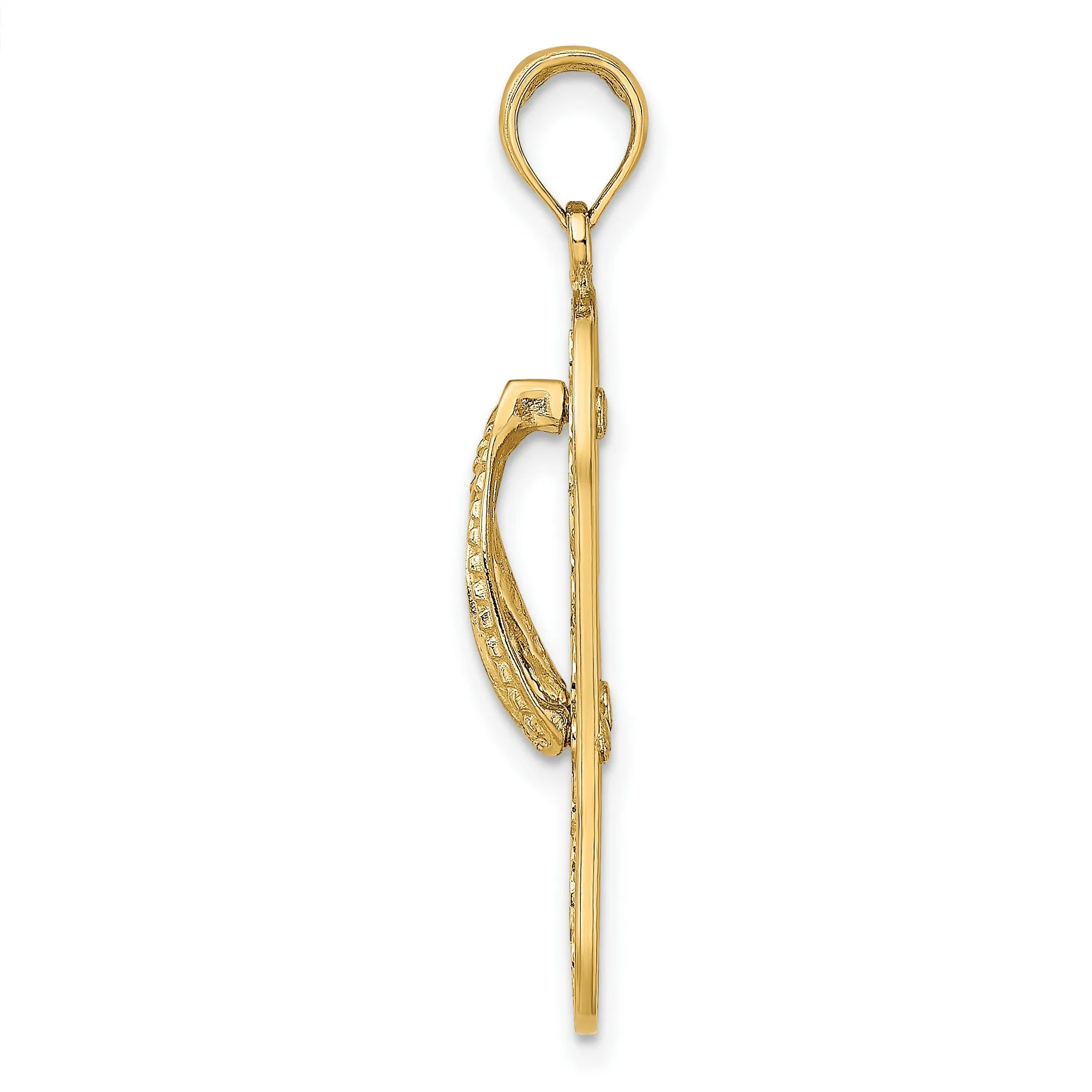 Sea Turtles on Flip Flop Sandal Charm Pendant in Real 14k Yellow Gold