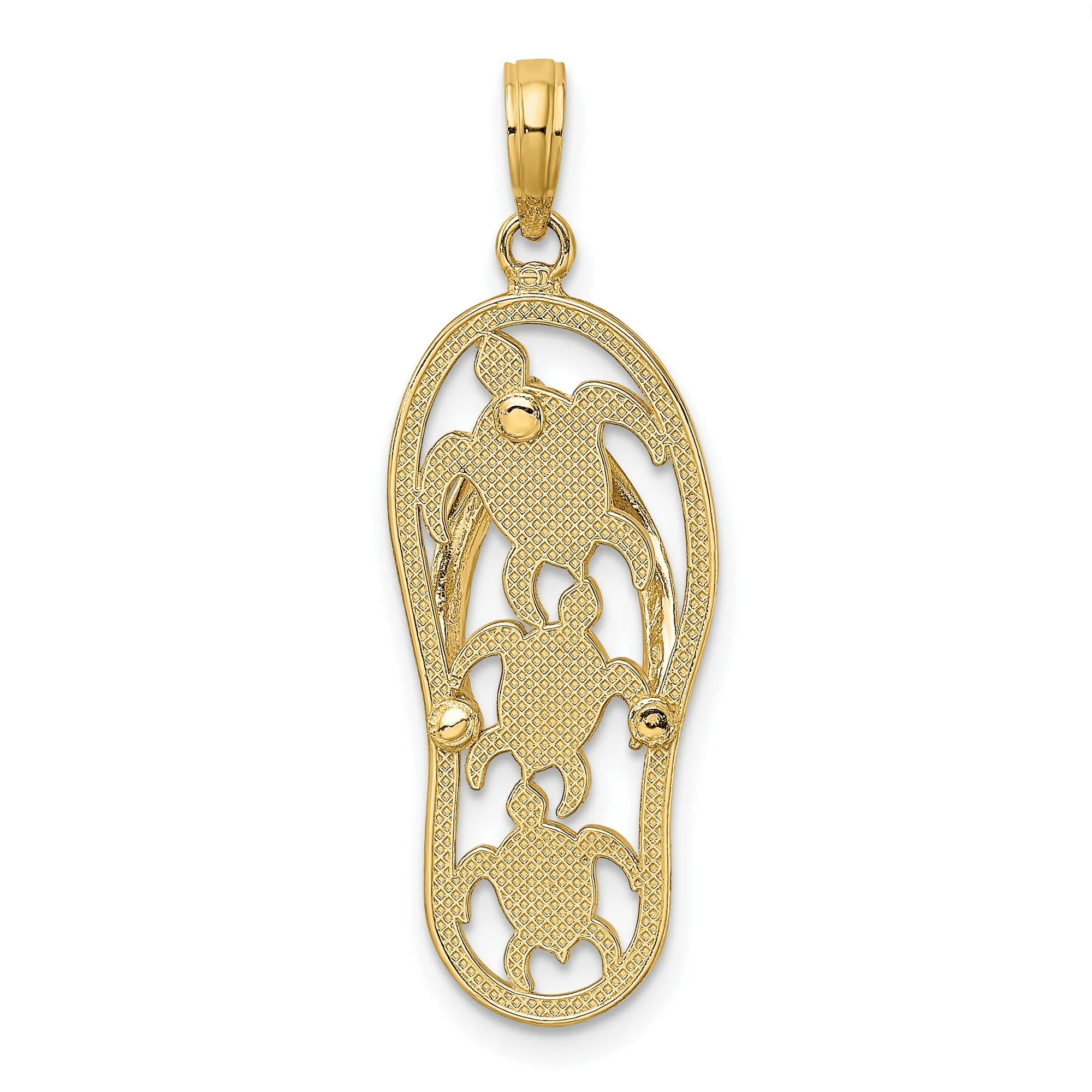 Sea Turtles on Flip Flop Sandal Charm Pendant in Real 14k Yellow Gold