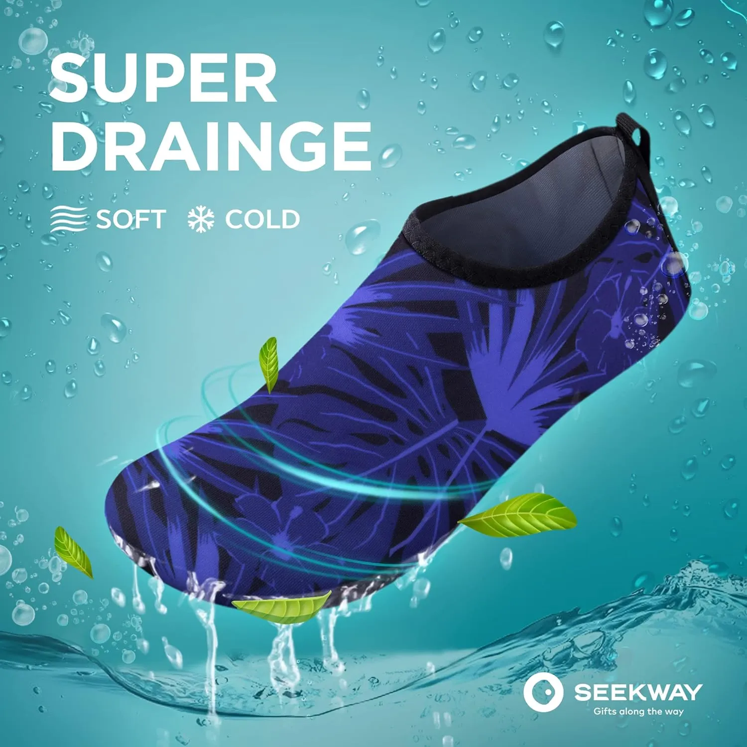 SEEKWAY Water Shoes Quick-Dry Aqua Socks Barefoot Slip-on for Beach Pool Swim River Yoga Lake Surf Women Men Black SK001