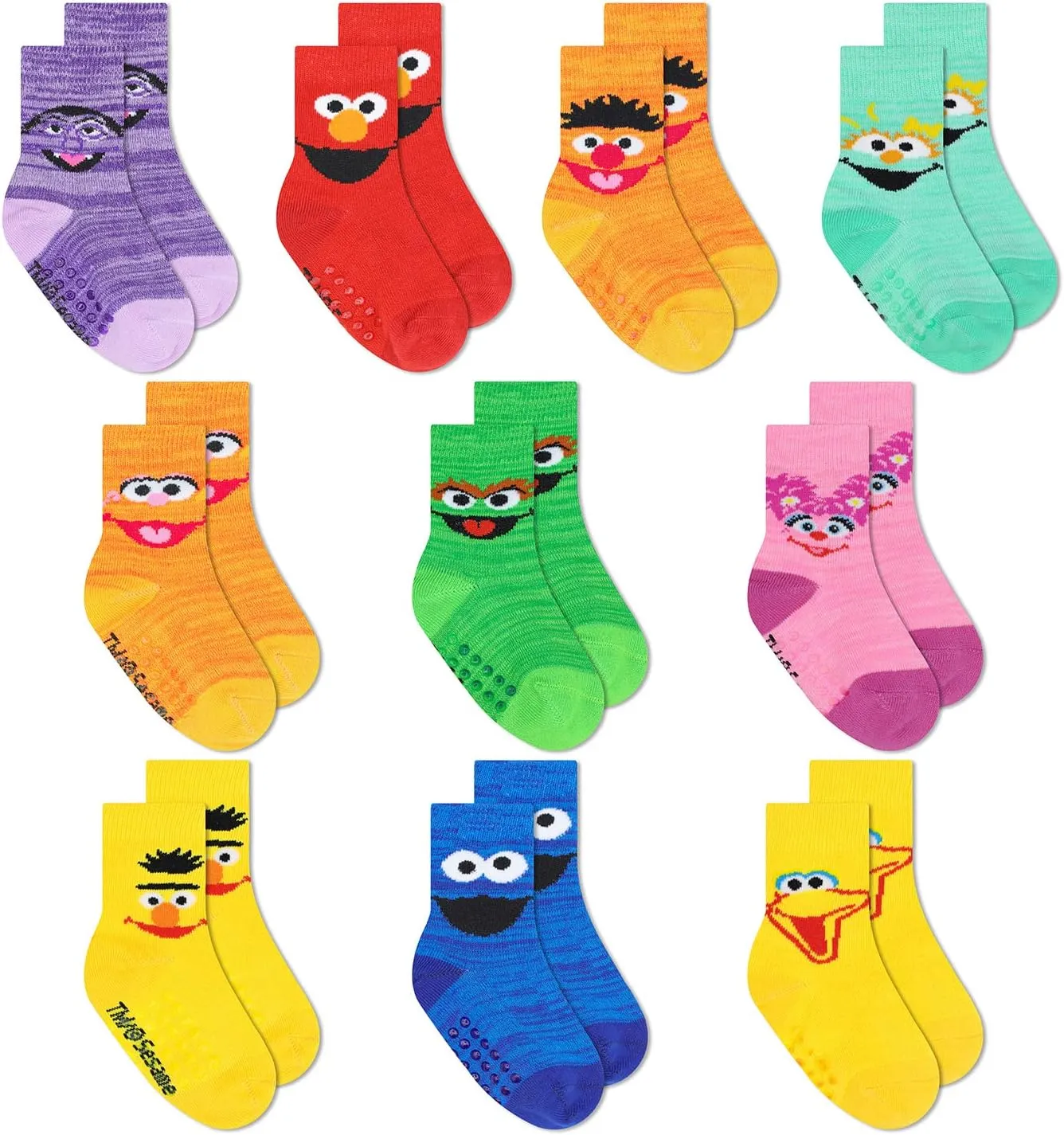 Sesame Street Toddler Socks with Grippers, Non Slip Socks for Kids