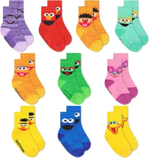 Sesame Street Toddler Socks with Grippers, Non Slip Socks for Kids