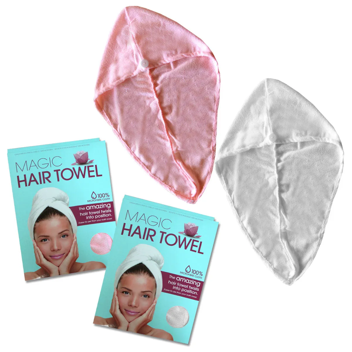 Set of 2 Magic Quick Dry Microfibre Hair Dryer Towels Pink   White