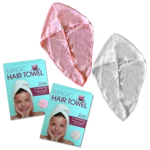 Set of 2 Magic Quick Dry Microfibre Hair Dryer Towels Pink   White